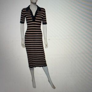 Caroline Constas Black and Tan Striped Midi Shirt Dress
